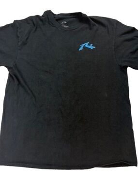 Rusty Black Short Sleeve Tee with Blue Chest Logo